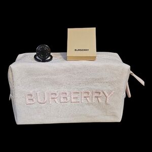 Burberry Pink Embroidered Canvas Cosmetic Pouch
